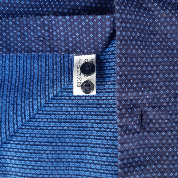 Linea In SZ 15 Slim Fit Woven Blue Button Up Non-Iron Men's Shirt - Picture 7 of 14